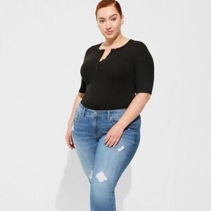 Super Soft Rib Henley Elbow Sleeve Tee